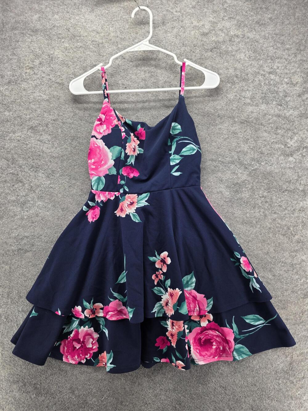 Altar'd State Dress Womens Medium Navy Floral Fit & Flare Tiered 25U91079TI